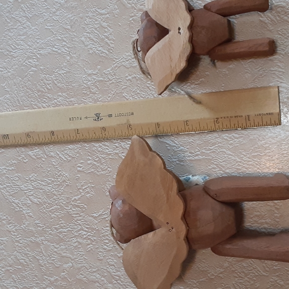 Christmas Ornaments Vintage hand carved Wood Farm Primitives Teddy Bear Angels - Picture 5 of 5